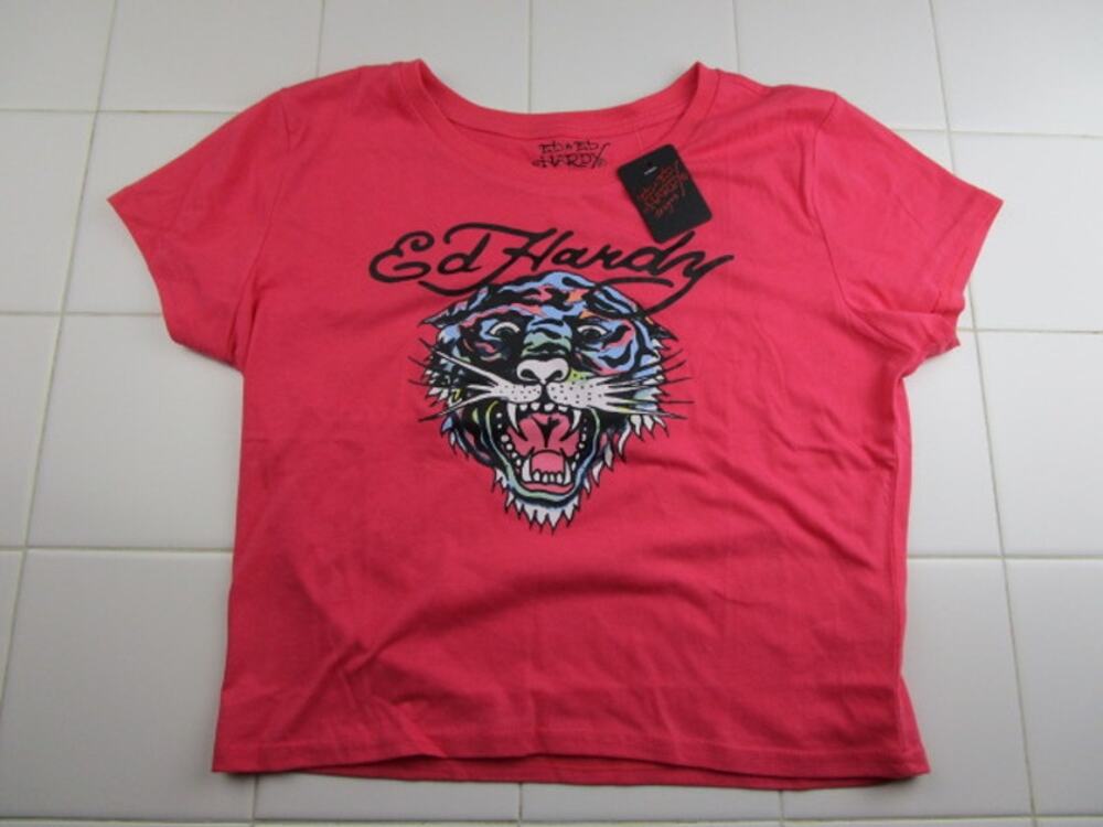 Ed Hardy Tiger‎ Graphic Tee Shirt Sorbet Pink Women's Juniors XL